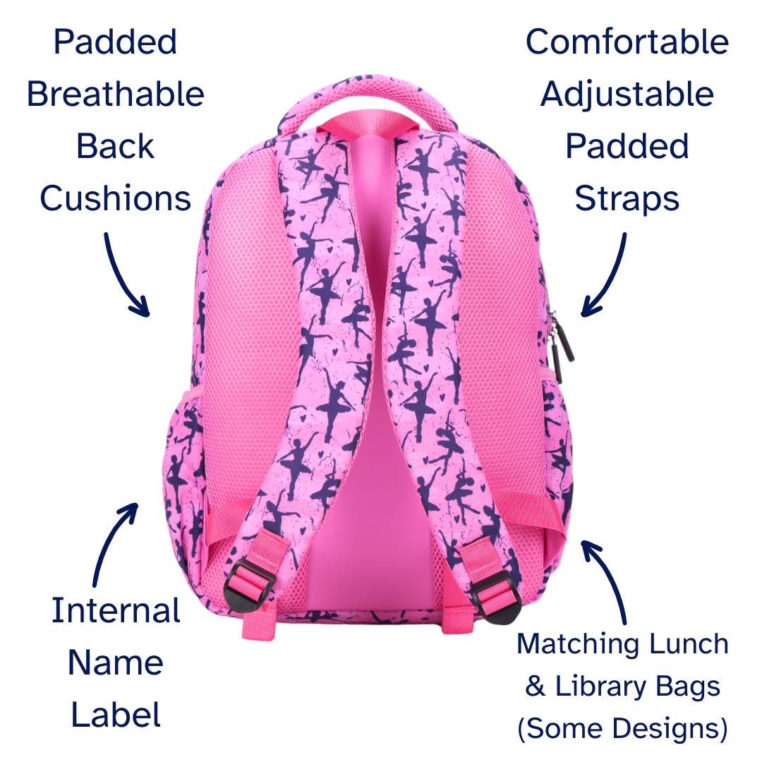Pink Ballet Dance Midsize Kids Backpack close-up print high-quality fabric waterproof midsize kids backpack