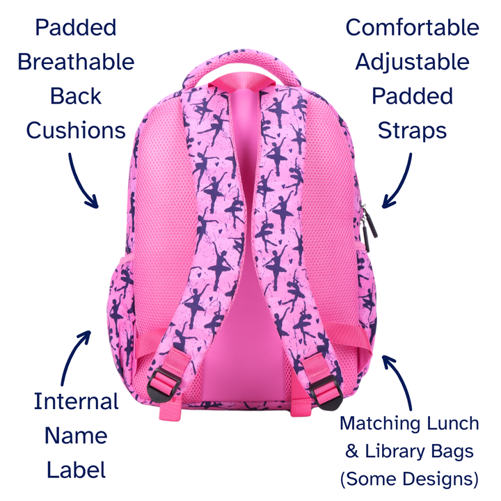 Pink Ballet Dance Midsize Kids Backpack close-up print high-quality fabric waterproof midsize kids backpack