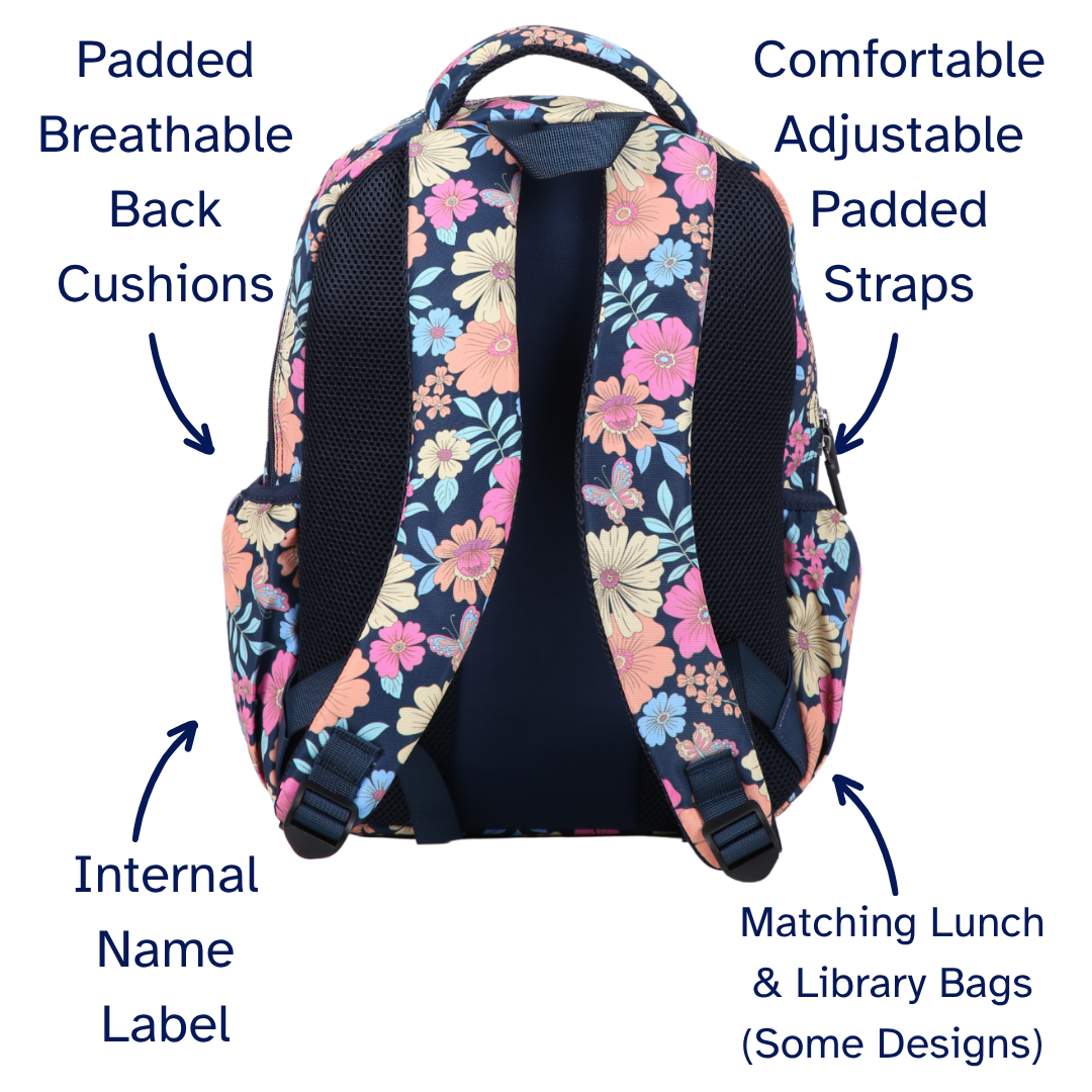 Boho Flowers & Butterflies Midsize Kids Backpack:PRE ORDER & SAVE: SHIPPING APPROX.25TH NOV