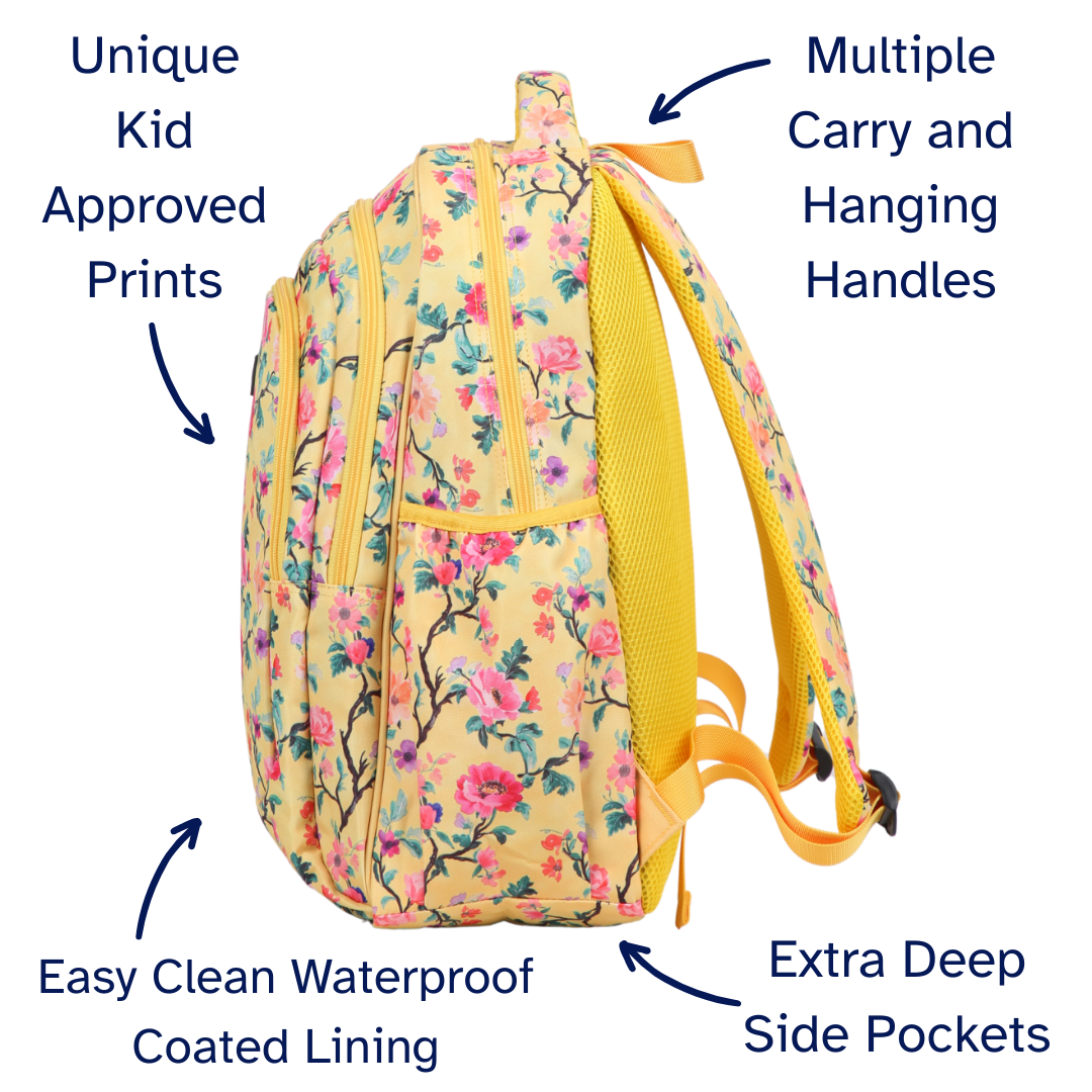 Yellow Floral Large School Backpack