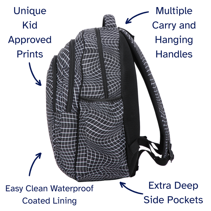 Black Grid Wave Large School Backpack