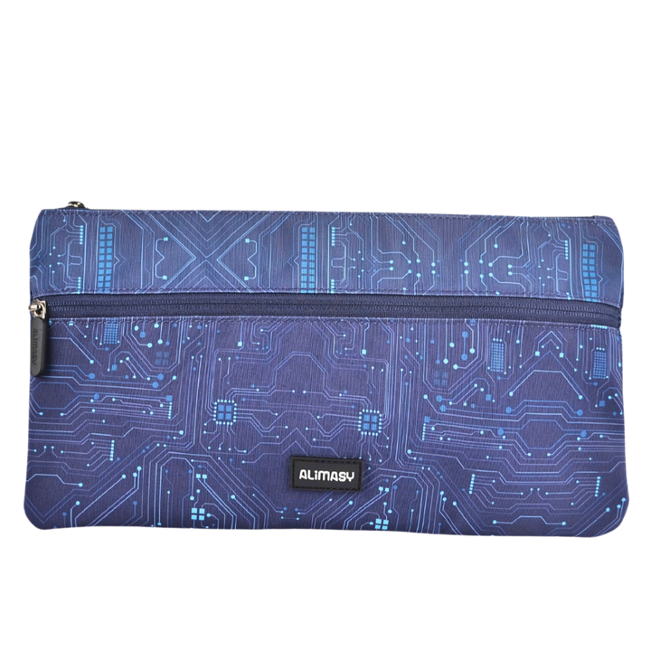Large School Pencil Case Blue Ai Circuit