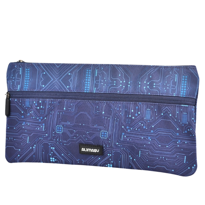 Large School Pencil Case Blue Ai Circuit
