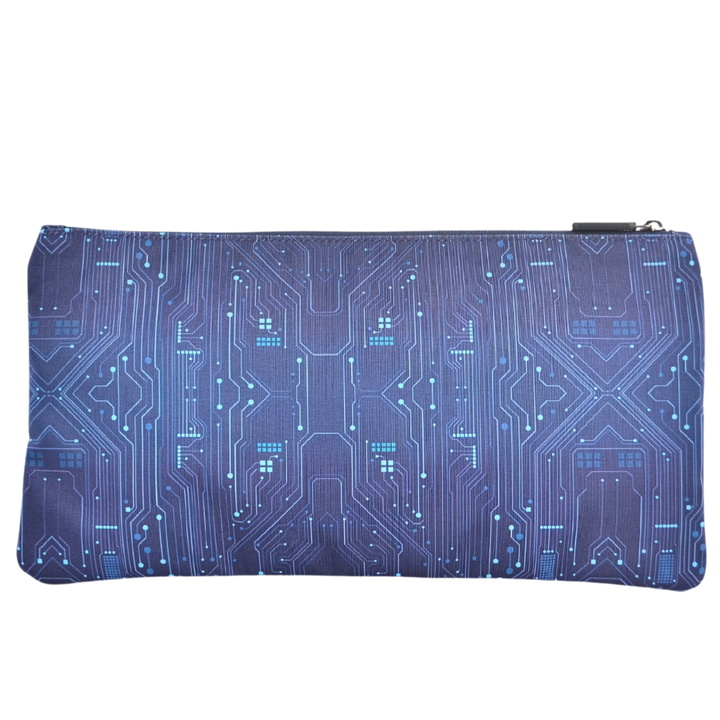 Large School Pencil Case Blue Ai Circuit