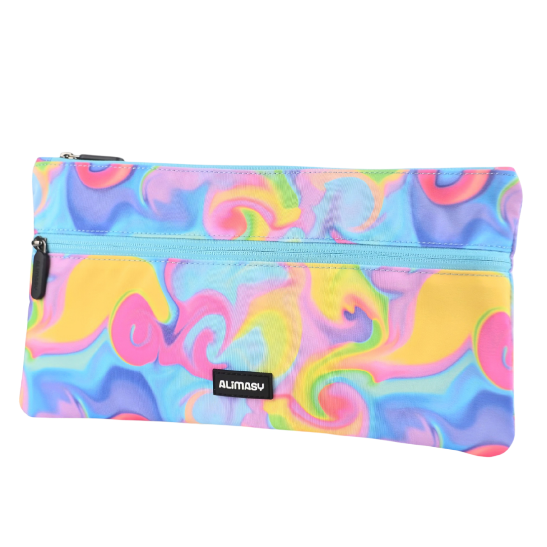 Large School Pencil Case Abstract Neon Waves