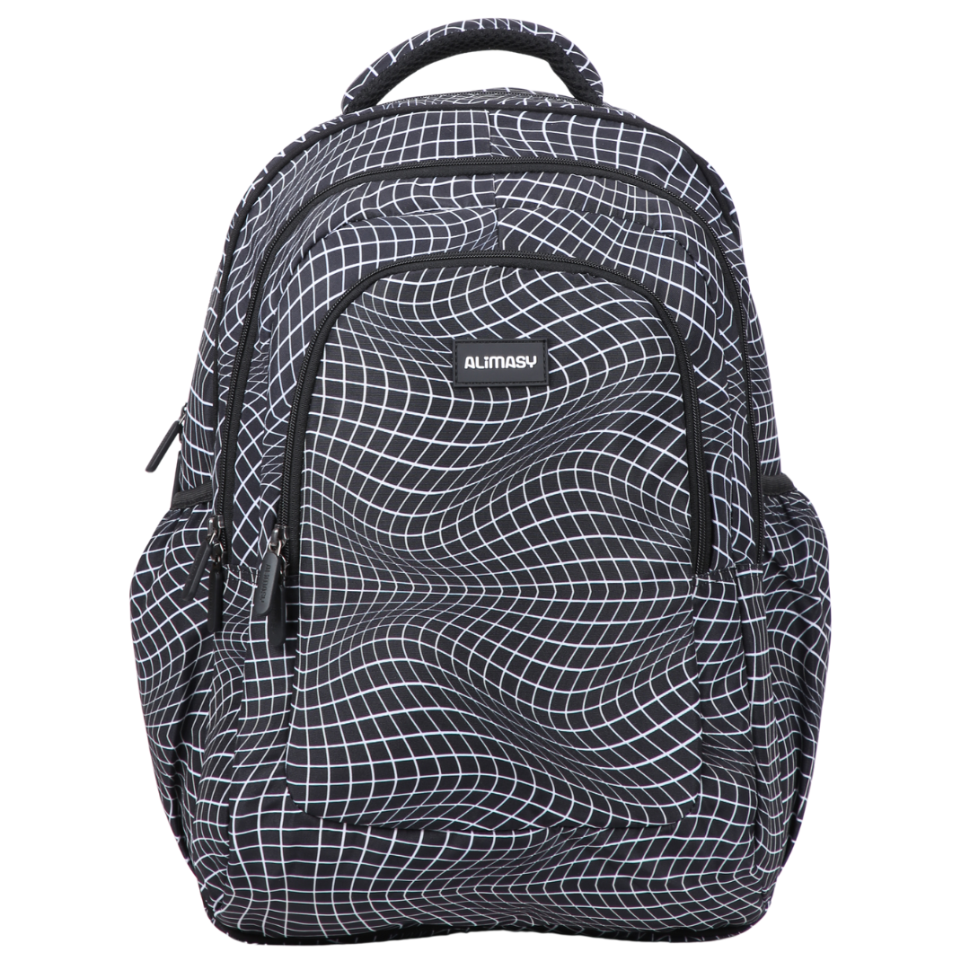 Black Grid Wave Large School Backpack