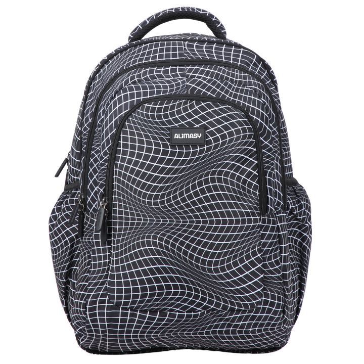 Black Grid Wave Large School Backpack