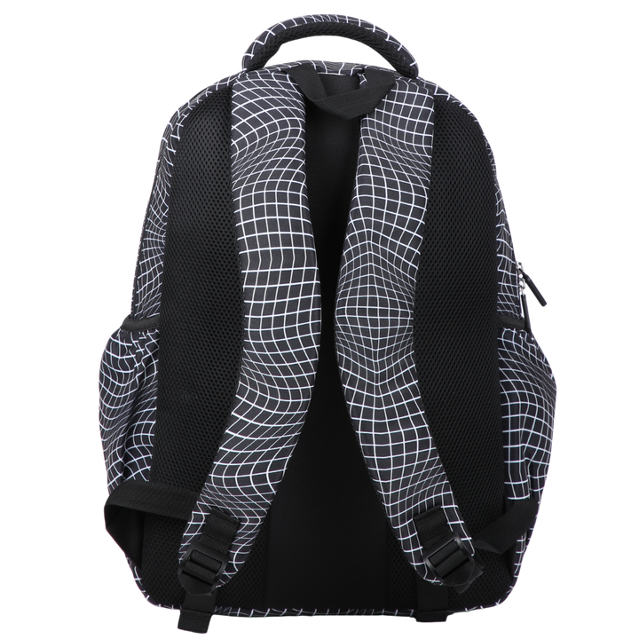Black Grid Wave Large School Backpack