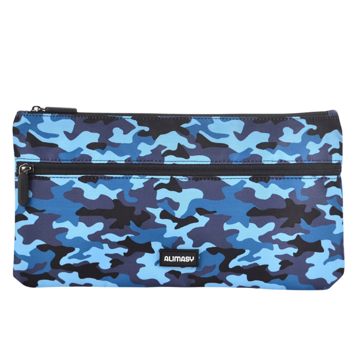 Large School Pencil Case Blue Camouflage