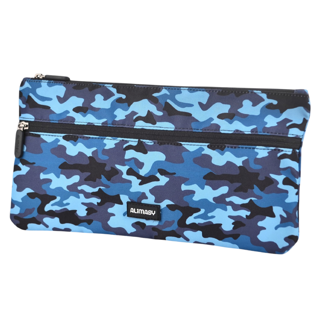 Large School Pencil Case Blue Camouflage