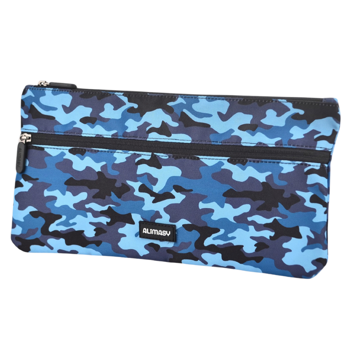 Large School Pencil Case Blue Camouflage