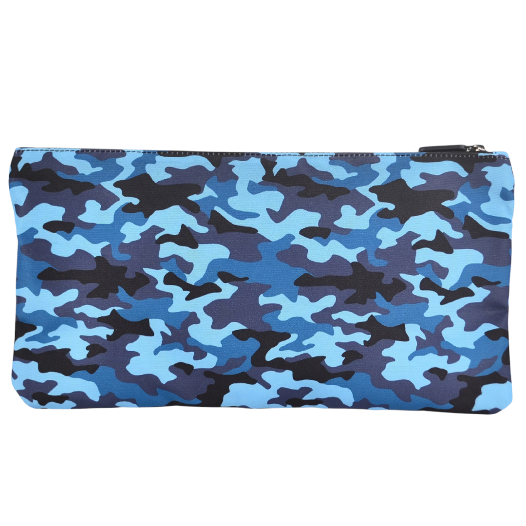 Large School Pencil Case Blue Camouflage