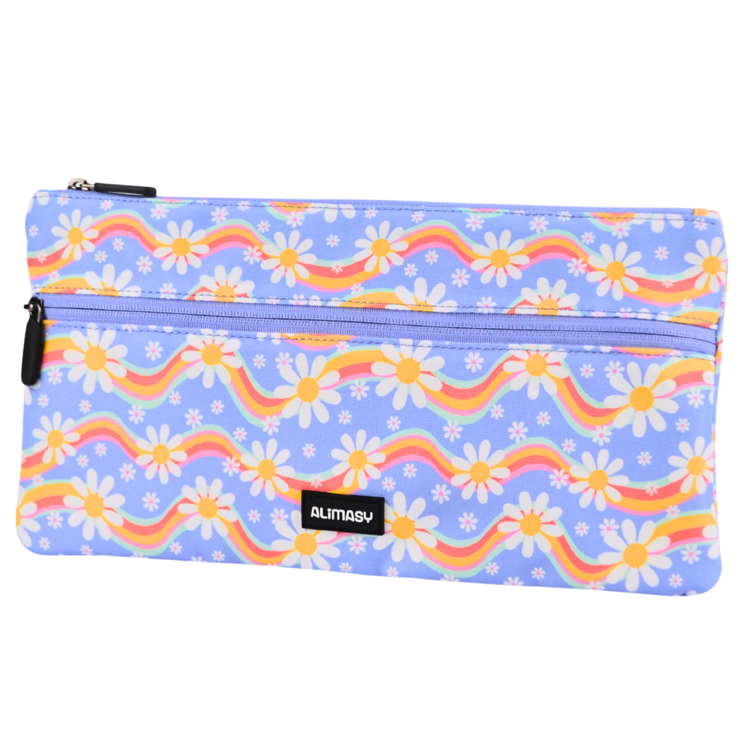 Large School Pencil Case Rainbow Daisy