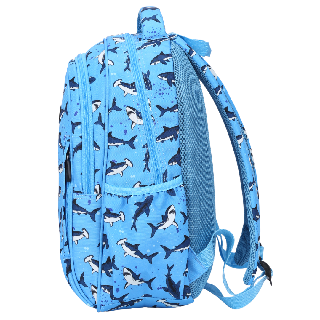 Shark Print Kids Backpack - 3D Design, Polyester, Adjustable Straps, For School & Outdoor