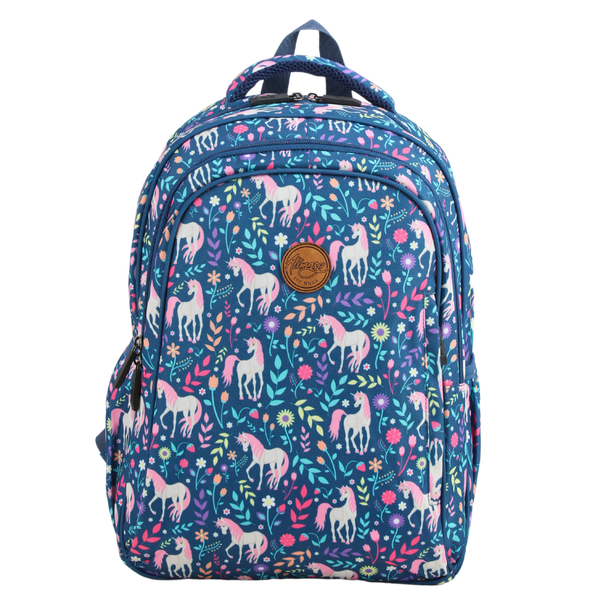 Blue unicorn backpack top