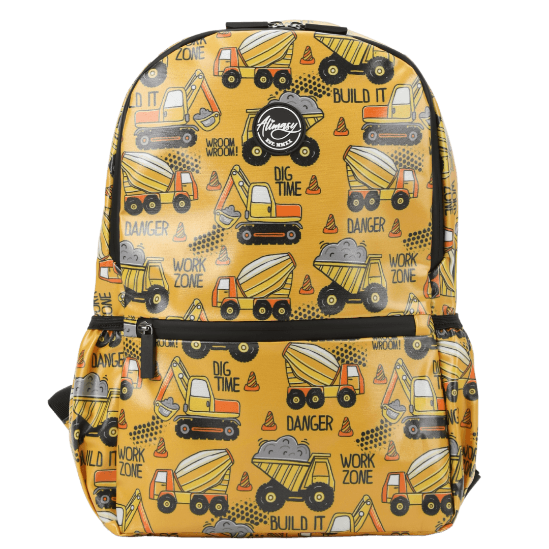 Yellow Construction Medium Kids Waterproof Backpack Swim Sports