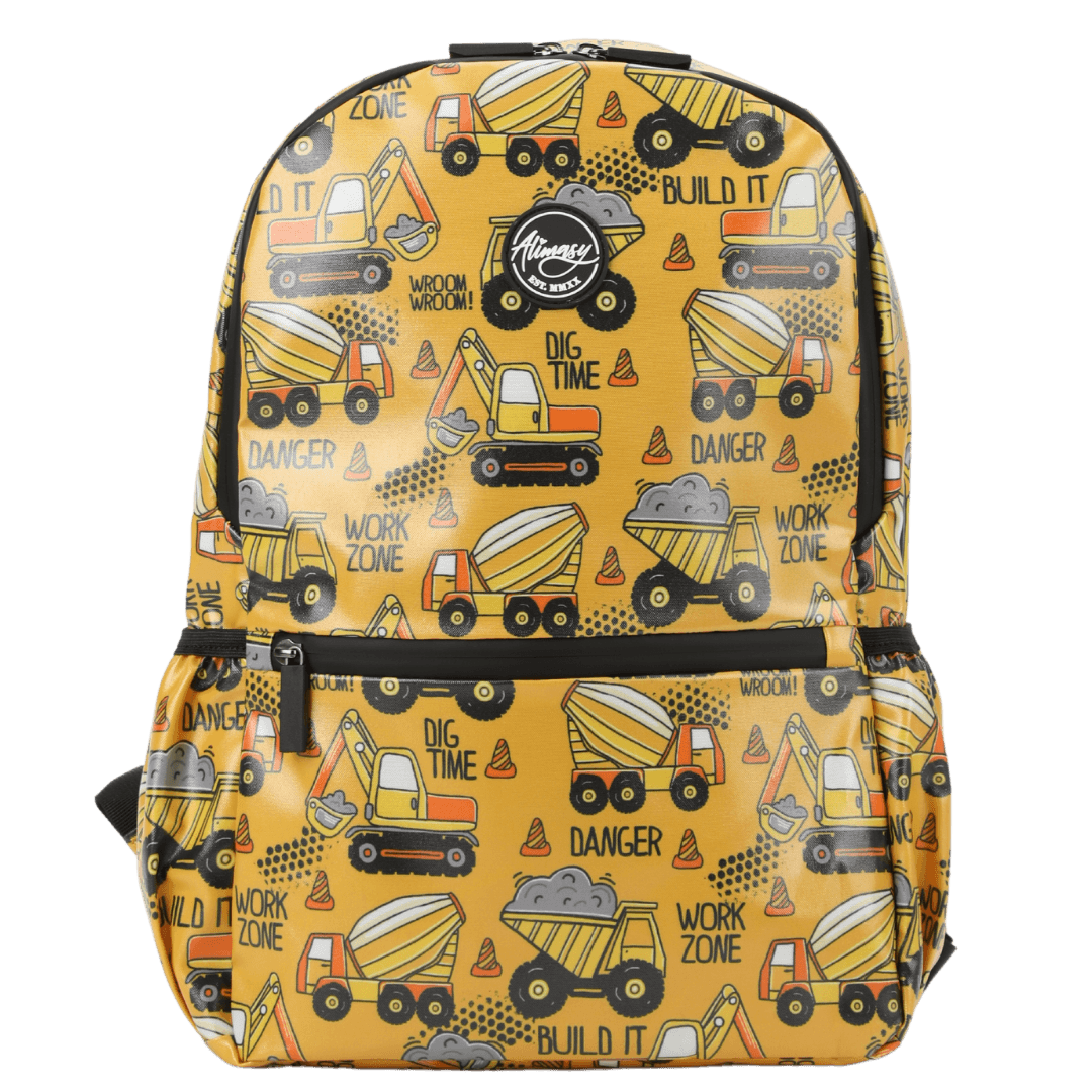 Yellow Construction Medium Kids Waterproof Backpack - Alimasy